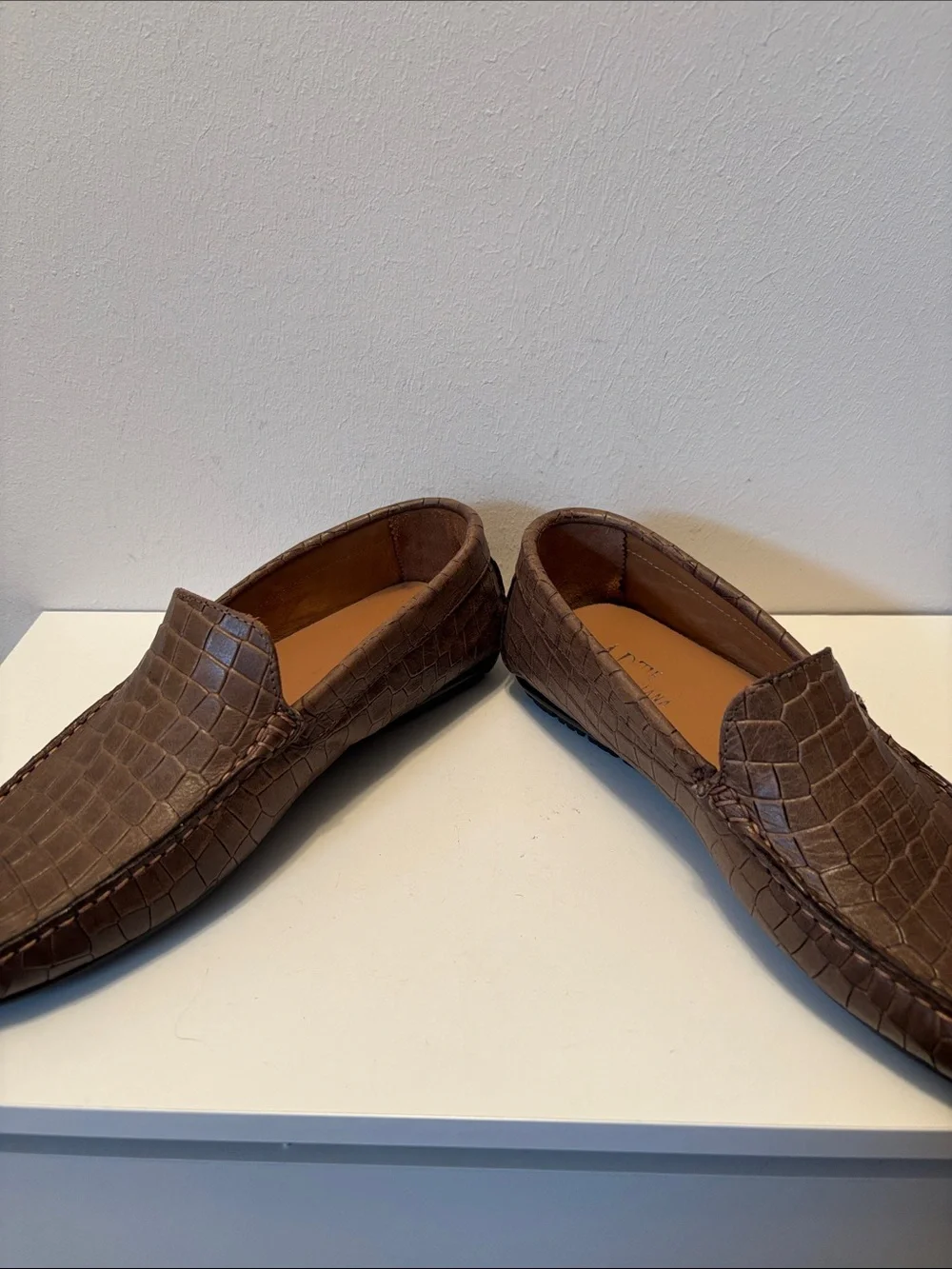 Arte Artigiana Sorrento Men's Brown Croc-Embossed Leather Loafers 10